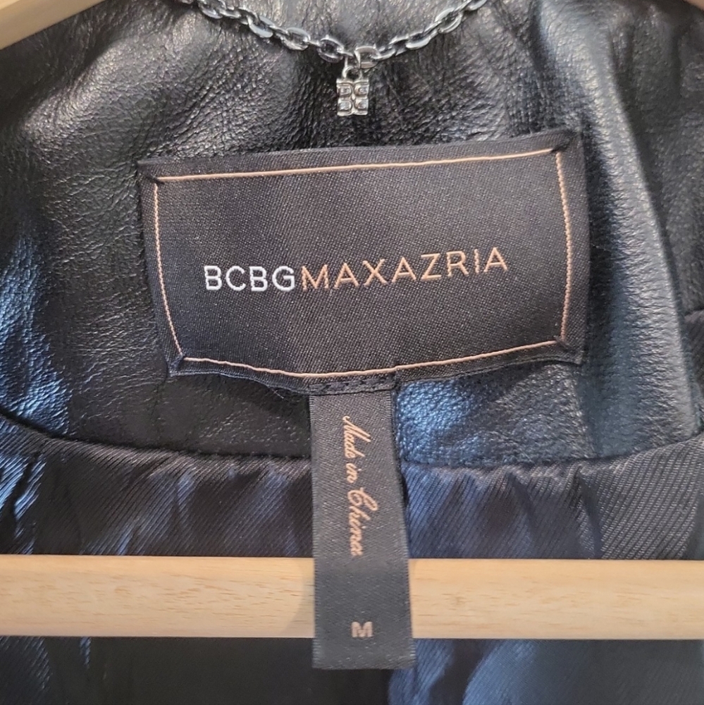 BCBG Max Azria leather biker vest black silver zippers quilted detailing edgy - Picture 6 of 11